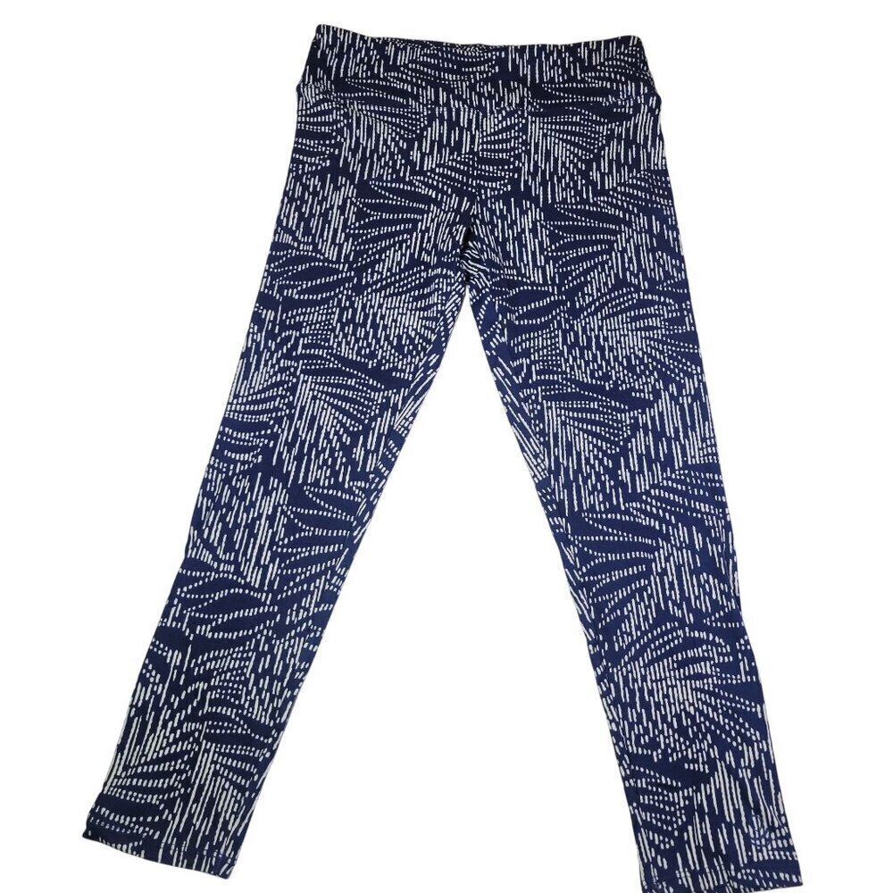 Cuddl Duds Women Blue & White Floral Patterned Stretch Leggings Size S